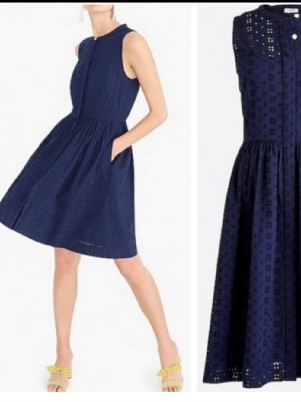 J. By J. Crew Navy Blue Eyelet Dress Sleveless Button Front Cotton Sz 4